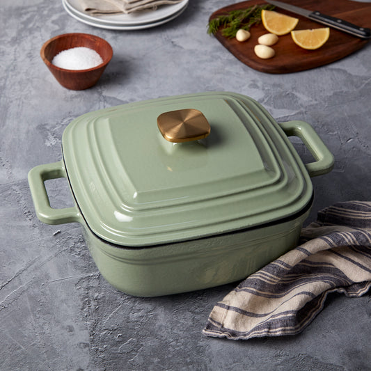 4-Quart Enameled Cast Iron Square Dutch Ovens (Matcha Green, Gray, White)
