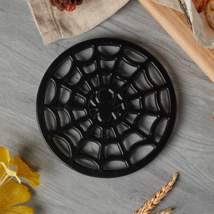 8" Enameled Cast Iron Spiderweb Trivet, Black