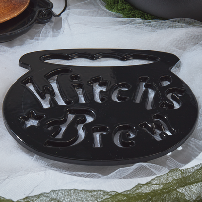8" Enameled Cast Iron Cauldron Trivet, Black