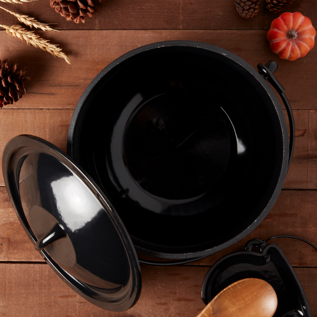 Enameled Cast Iron Cauldron Pot with Handle