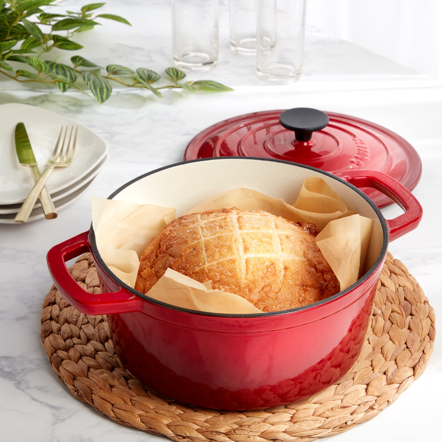 Enameled Cast Iron Dutch Oven, Red