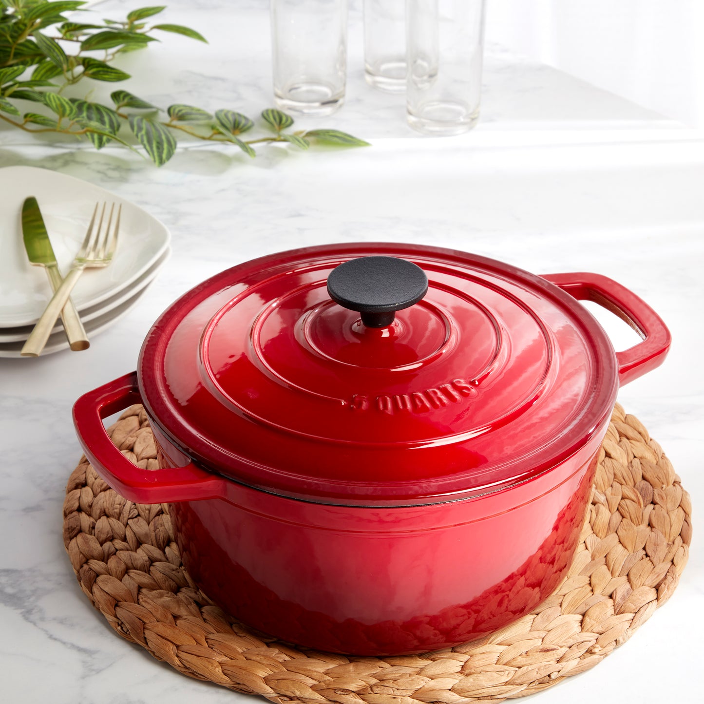 Enameled Cast Iron Dutch Oven, Red