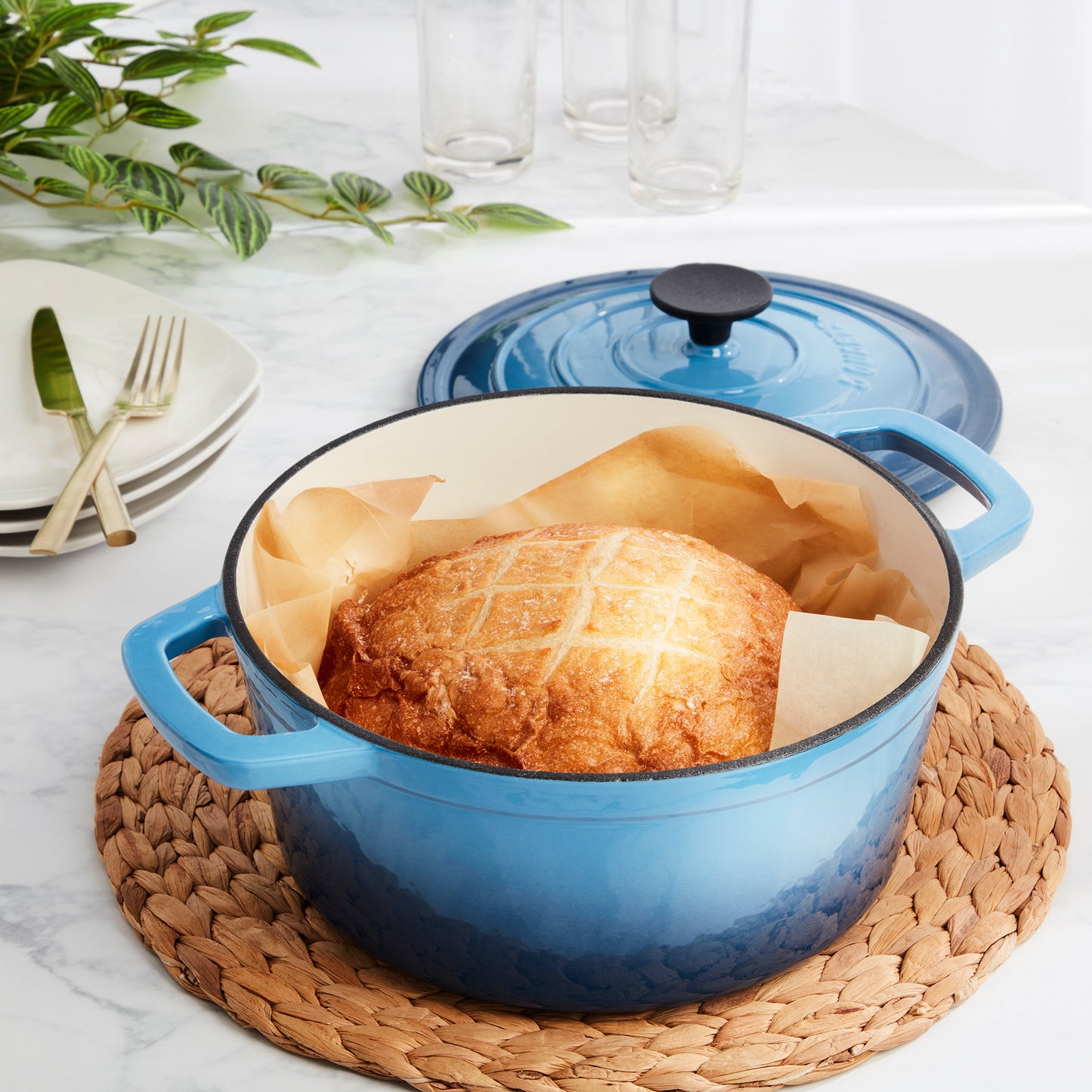 Enameled Cast Iron Dutch Oven, Blue