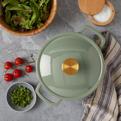 3-Quart Fluted Enameled Cast Iron Dutch Oven (White, Sage)