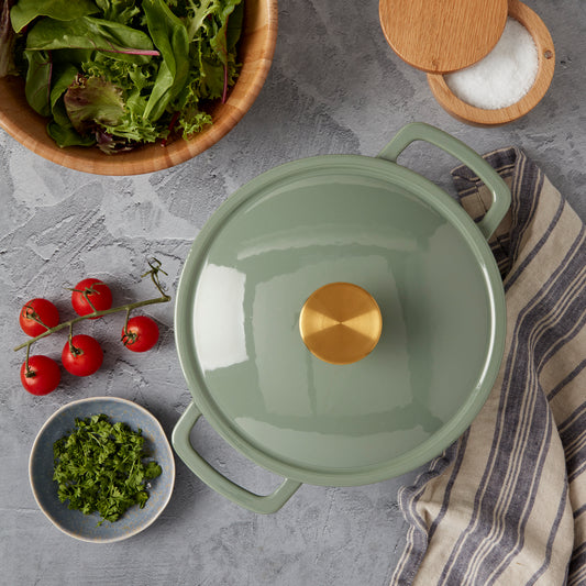 3-Quart Fluted Enameled Cast Iron Dutch Oven (White, Sage)