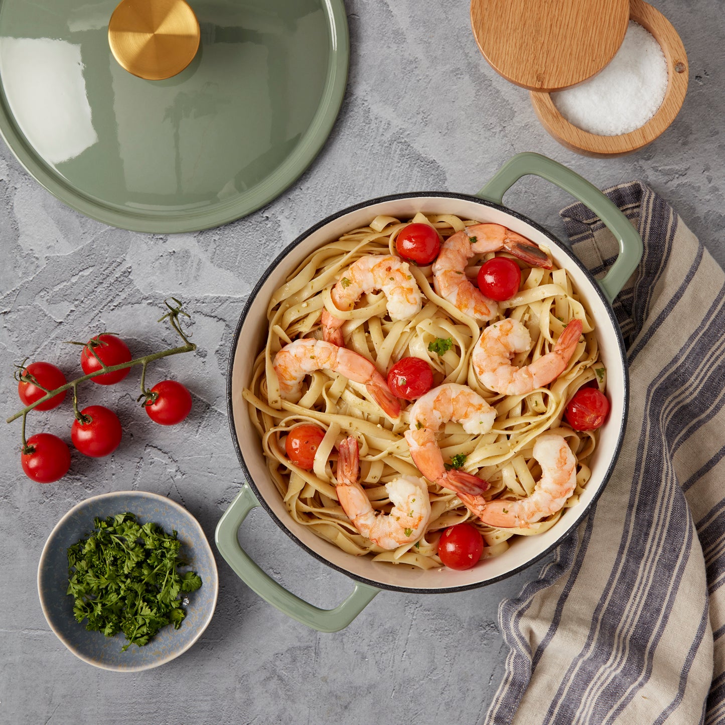 3-Quart Fluted Enameled Cast Iron Dutch Oven (White, Sage)
