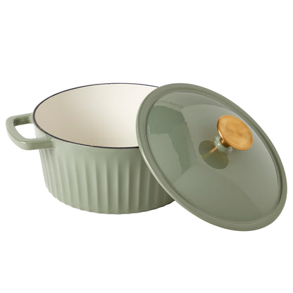 3-Quart Fluted Enameled Cast Iron Dutch Oven (White, Sage)