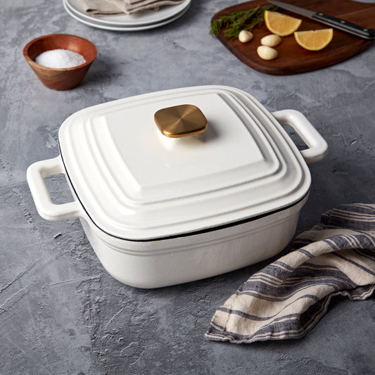 4-Quart Enameled Cast Iron Square Dutch Ovens, White