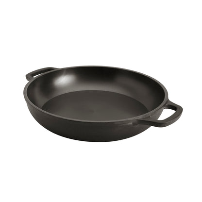 13" Smooth Cast Round Pre-Seasoned Cast Iron Sauteuse Fry Pan with Side Handles