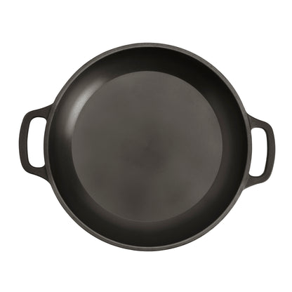 13" Smooth Cast Round Pre-Seasoned Cast Iron Sauteuse Fry Pan with Side Handles