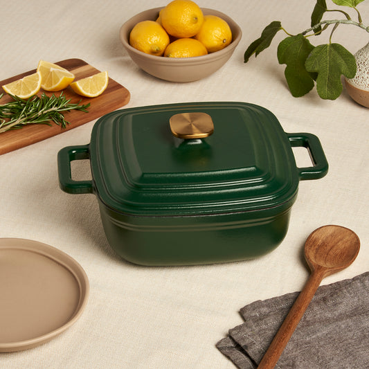 4-Quart Enameled Cast Iron Square Dutch Ovens, Evergreen