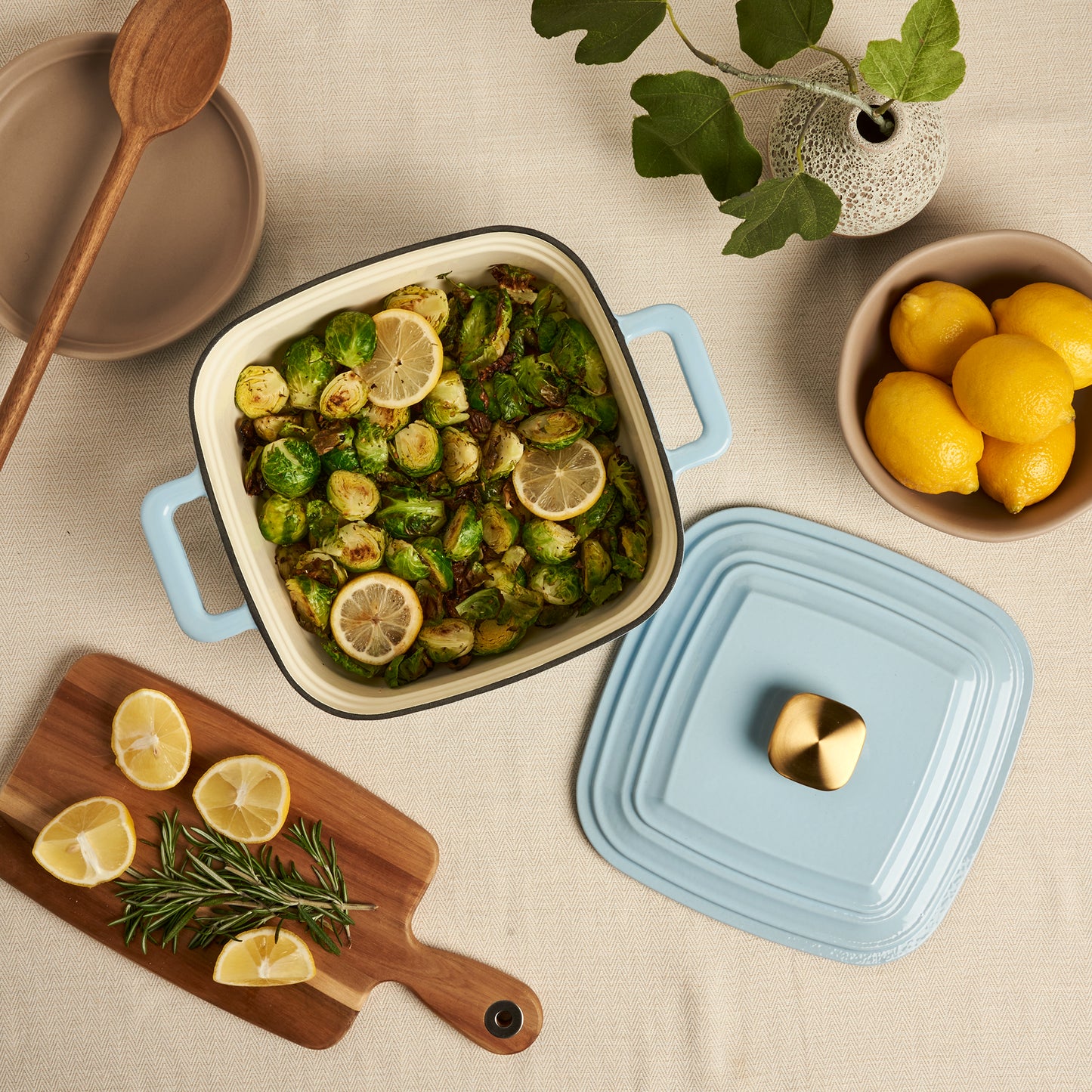 4-Quart Enameled Cast Iron Square Dutch Ovens, Light Blue