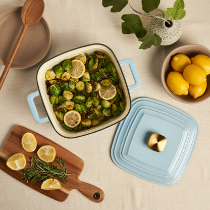 4-Quart Enameled Cast Iron Square Dutch Ovens, Light Blue