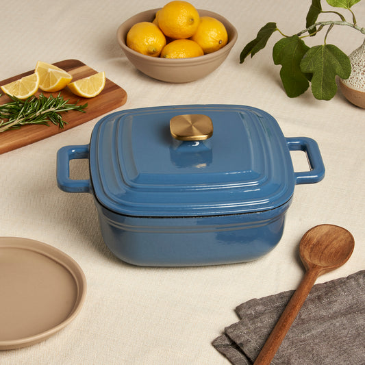 4-Quart Enameled Cast Iron Square Dutch Ovens, Cool Blue
