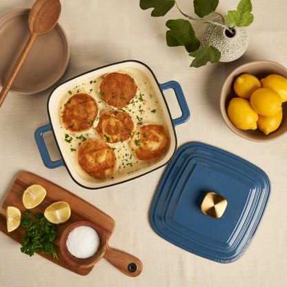 4-Quart Enameled Cast Iron Square Dutch Ovens, Cool Blue