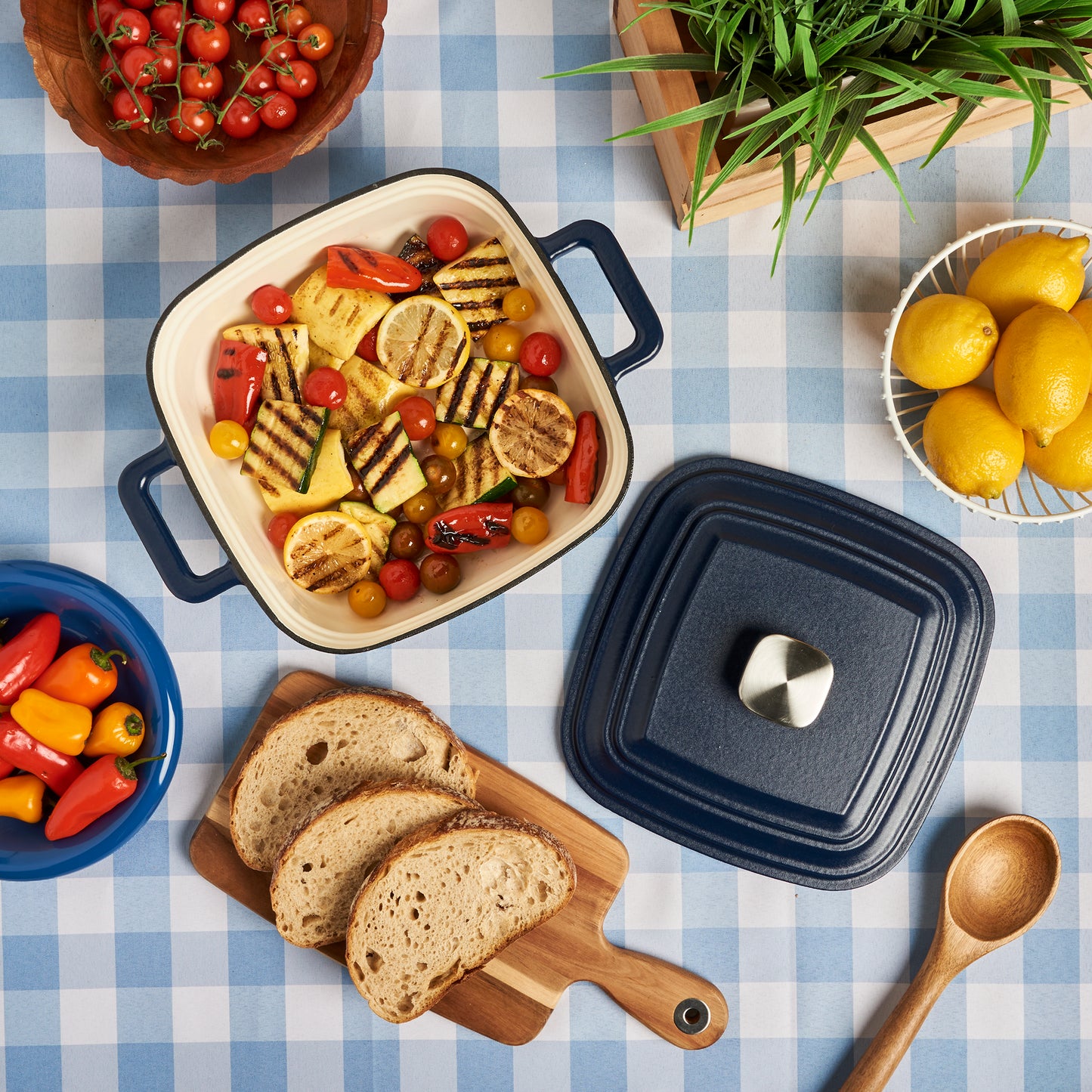 4-Quart Enameled Cast Iron Square Dutch Ovens, Midnight Blue