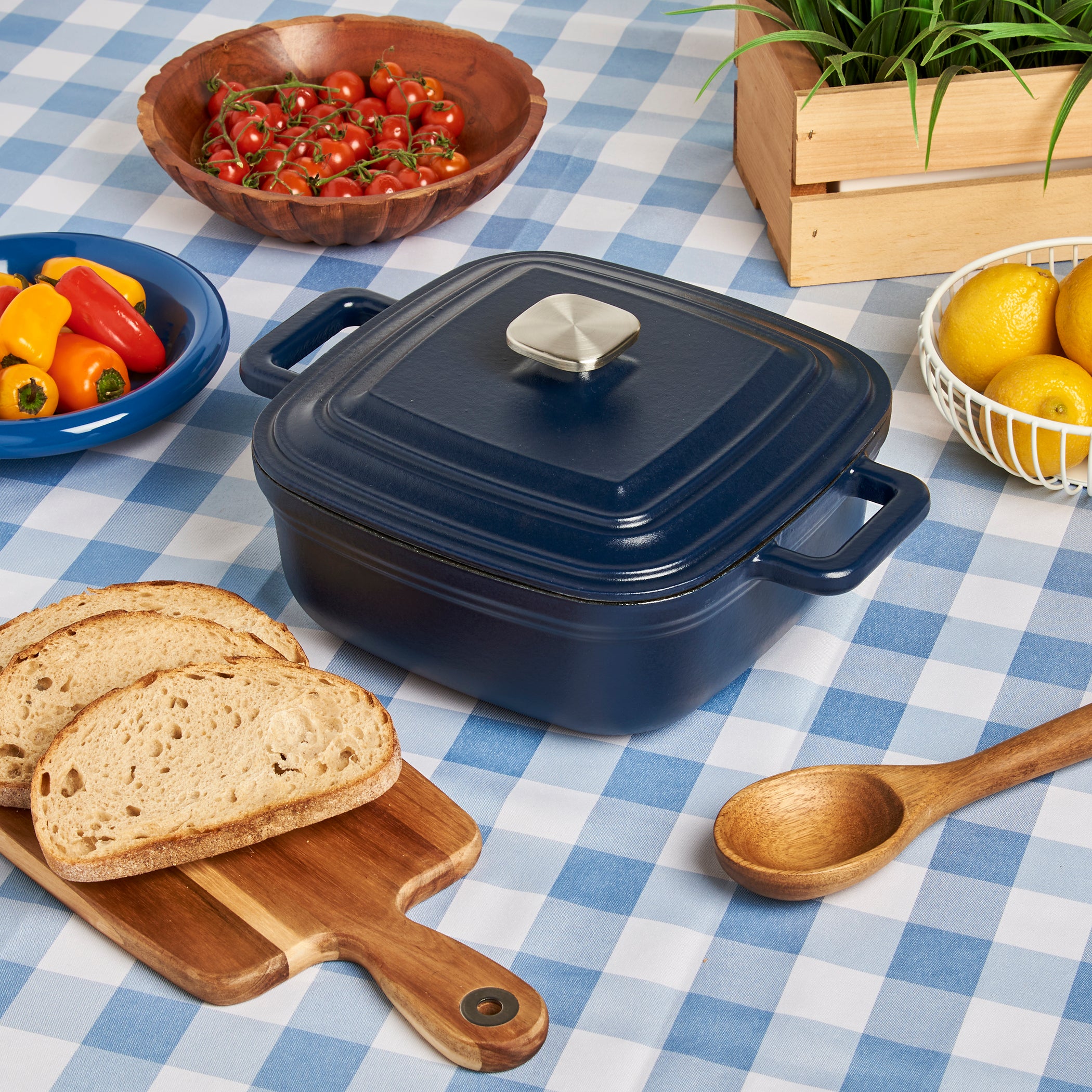 4-Quart Enameled Cast Iron Square Dutch Ovens, Midnight Blue