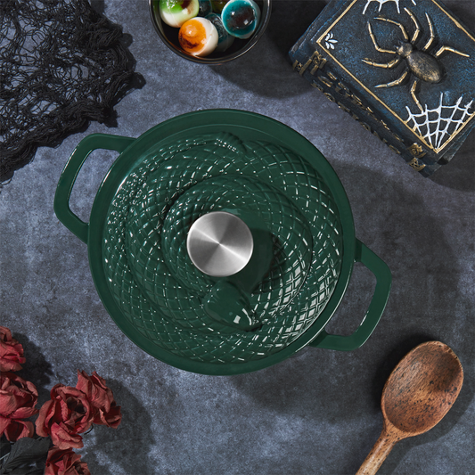 Enameled Cast Iron Snake Dutch Oven, Green