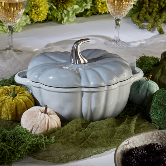 Enameled Cast Iron Pumpkin Dutch Oven, Silver