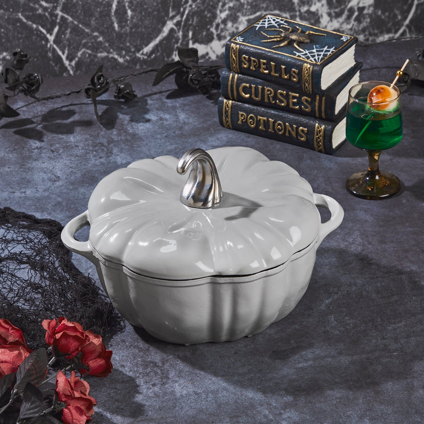 *PREORDER* 2-Quart / 4-Quart Enameled Cast Iron Pumpkin Dutch Ovens, Silver