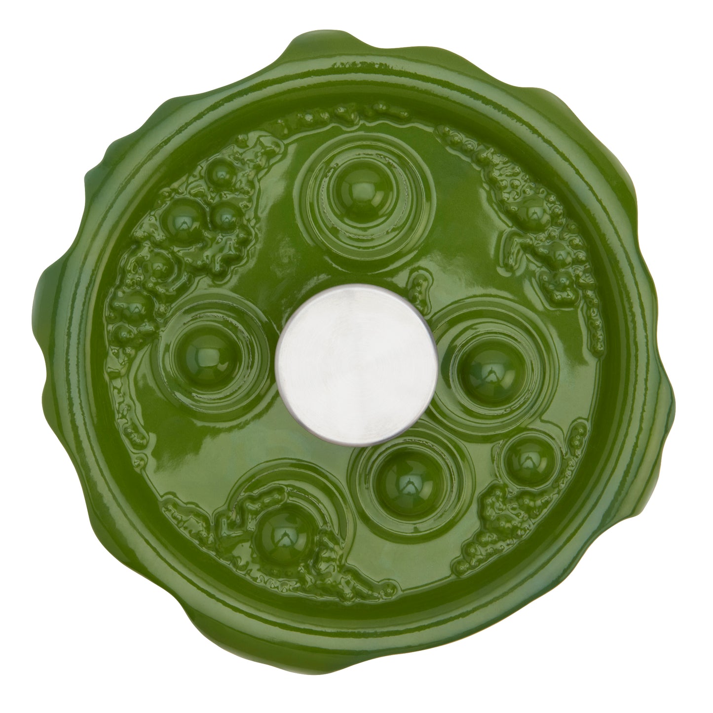 4-Quart Cast Iron Cauldron Pot with Green 'Bubbling' Lid