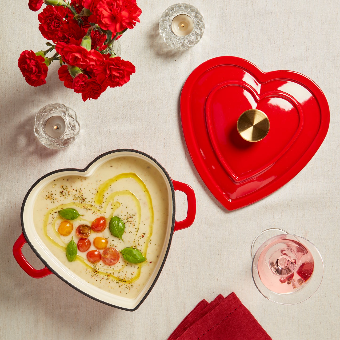 3-Quart Enameled Cast Iron Heart-Shaped Dutch Oven, Red