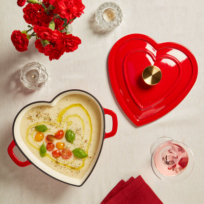 3-Quart Enameled Cast Iron Heart-Shaped Dutch Oven, Red